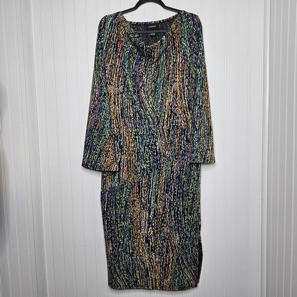 ASHRO Women's Metallic Printed Long Sleeve Midi Sheath Dress Size Medium Artsy - Picture 12 of 12